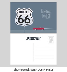American route 66 vector illustration. Design element for airmail card sent from USA for travel to America concept with famous freeway