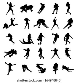 American Rugby Football Black Silhouettes Vector Illustration