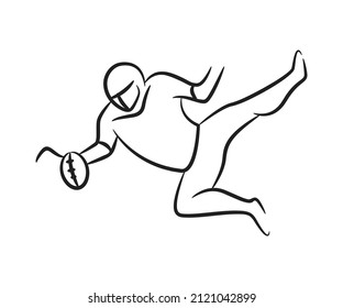 american rugby player sketch line illustration