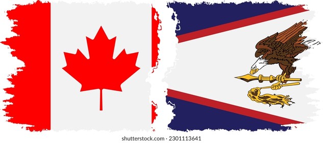 American Samoa and Canada grunge flags connection, vector