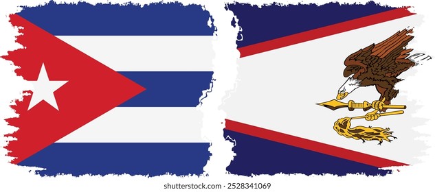 American Samoa and  Cuba grunge flags connection, vector