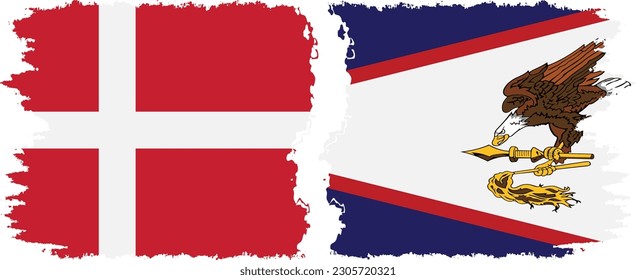 American Samoa and Denmark grunge flags connection, vector