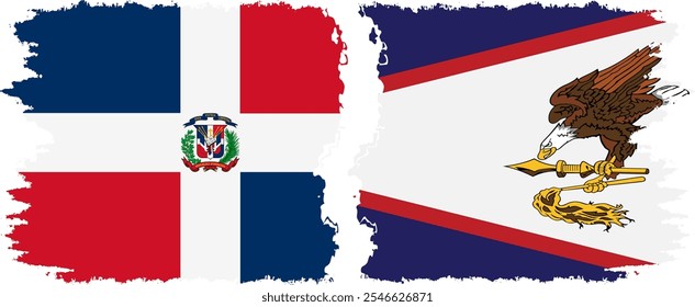 American Samoa and Dominican Republic grunge flags connection, vector