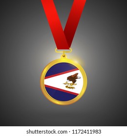American Samoa Flag in gold Medal, Golden Badge, Sport Game Golden Challenge Award. Vector Illustration.