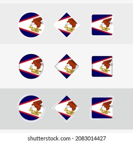 Juego de iconos de la bandera de Samoa Americana, bandera vectorial de Samoa Americana. Tres versiones del icono.