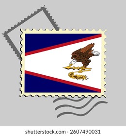 American Samoa flag postage stamp. Isolated vector illustration on grey post stamp background