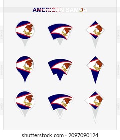 Bandera de Samoa Americana, conjunto de iconos de la bandera de Samoa Americana. Ilustración vectorial de los símbolos nacionales.