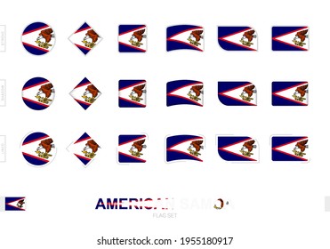 American Samoa flag set, simple flags of American Samoa with three different effects. Vector illustration.