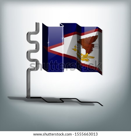 American Samoa flag, vector flag of American Samoa waving on flagpole with shadow.