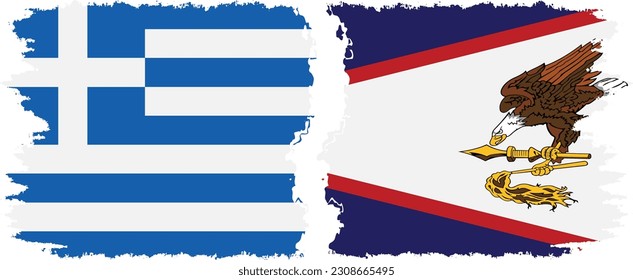 Conexión de banderas de grifo de Samoa Americana y Grecia, vector