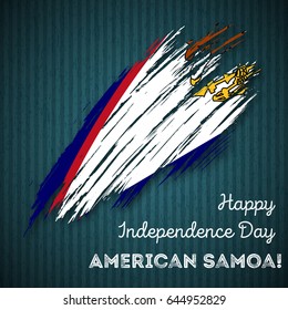 American Samoa Independence Day Patriotic Design. Expressive Brush Stroke in National Flag Colors on dark striped background. Happy Independence Day American Samoa Vector Greeting Card.