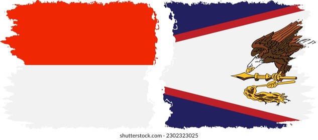 American Samoa and Indonesia grunge flags connection, vector