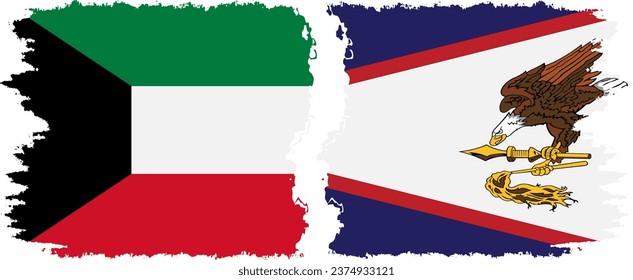 American Samoa and Kuwait grunge flags connection, vector