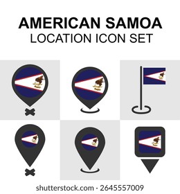 American Samoa location pin and flag icon set. Great for Pacific travel, maps, and geography visuals.