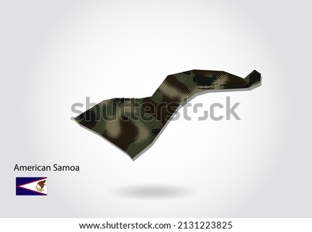 american Samoa map with camouflage pattern, Forest  green texture in map. Military concept for army, soldier and war. coat of arms, flag.