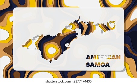 American Samoa Map with Paper Cut Waves Background Shape perfect for Greeting Card, Desktop Wallpaper, and Banner