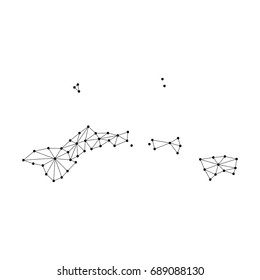 American Samoa map of polygonal mosaic lines network, rays and dots vector illustration.