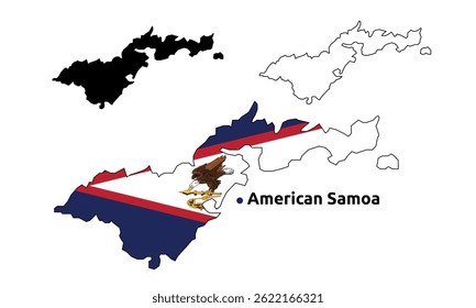 American Samoa Map Vector - Country Outline, Flag Inside Map, Blank and Silhouette Version
