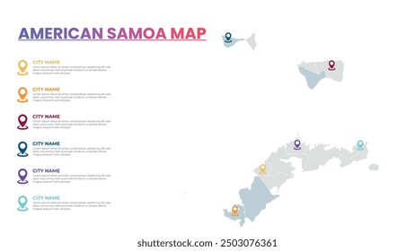 American Samoa Modern Map Infographic Template, Detailed infographic map of American Samoa Popular City