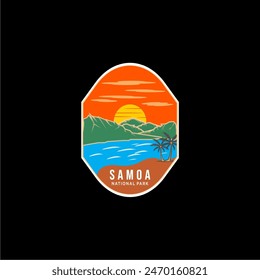 American Samoa National Park Emblem patch logo illustration on dark background.Art design for prints, T-shirt prints, posters, covers and advertisements