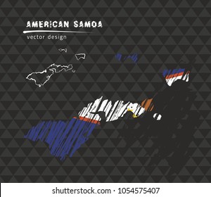American Samoa national vector map with sketch chalk flag. Sketch chalk hand drawn illustration