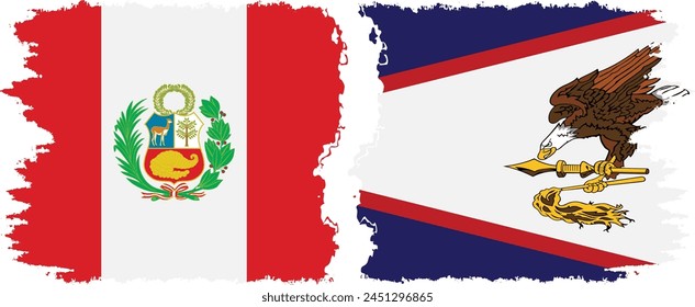 American Samoa and Peru grunge flags connection, vector