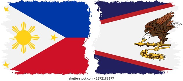 Conexión de banderas onduladas de Filipinas y Samoa Americana, vector