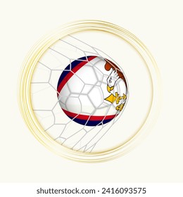American Samoa scoring goal, abstract football symbol with illustration of American Samoa ball in soccer net. Vector sport illustration.