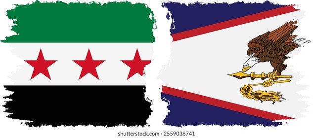 American Samoa and Syrian Revolution grunge flags connection, vector