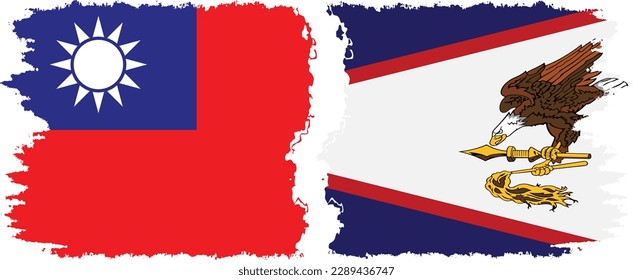 American Samoa and Taiwan grunge flags connection, vector