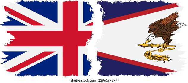 American Samoa and UK grunge flags connection, vector