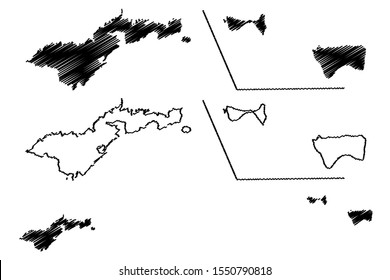 American Samoa (Unincorporated And Unorganized U.S. Territory, United States Of America) Map Vector Illustration, Scribble Sketch Western Samoa (Tutuila, Manu‘a, Rose Atoll And Swains Island) Map