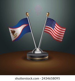 American Samoa and United States table flags with gradient backgrund. Vector Illustration