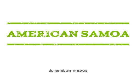 American Samoa watermark stamp. Text caption between horizontal parallel lines with grunge design style. Rubber seal stamp with dirty texture. Vector eco green color ink imprint on a white background.
