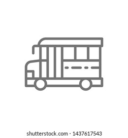 American school bus, education transportation line icon.