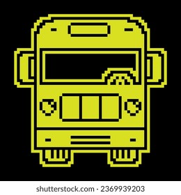 American school bus. September 1 is Beginning of school year. Pixel silhouette icon. Simple black and yellow vector