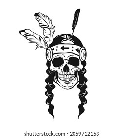 American scull in war bonnet on white background. Native American Indian chief.