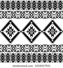 American seamless black white tribal ethnic native pattern.Traditional Navajo,Aztec,Apache,Southwest style fabric pattern.Abstract vector motif.For fabric,clothing,blanket,carpet,woven,wrap,decoration