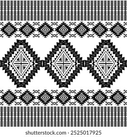 American seamless black white tribal ethnic native pattern.Traditional Navajo,Aztec,Apache,Southwest style fabric pattern.Abstract vector motif.For fabric,clothing,blanket,carpet,woven,wrap,decoration