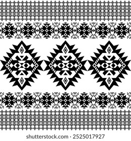 American seamless black white tribal ethnic native pattern.Traditional Navajo,Aztec,Apache,Southwest style fabric pattern.Abstract vector motif.For fabric,clothing,blanket,carpet,woven,wrap,decoration