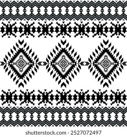 American seamless black white tribal ethnic native pattern.Traditional Navajo,Aztec,Apache,Southwest style fabric pattern.Abstract vector motif.For fabric,clothing,blanket,carpet,woven,wrap,decoration
