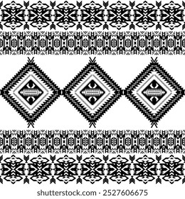American seamless black white tribal ethnic native pattern.Traditional Navajo,Aztec,Apache,Southwest style fabric pattern.Abstract vector motif.For fabric,clothing,blanket,carpet,woven,wrap,decoration