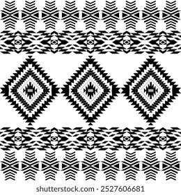 American seamless black white tribal ethnic native pattern.Traditional Navajo,Aztec,Apache,Southwest style fabric pattern.Abstract vector motif.For fabric,clothing,blanket,carpet,woven,wrap,decoration