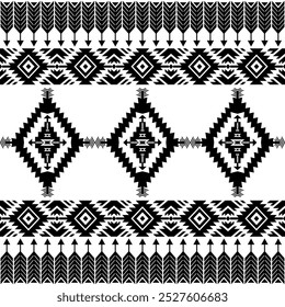 American seamless black white tribal ethnic native pattern.Traditional Navajo,Aztec,Apache,Southwest style fabric pattern.Abstract vector motif.For fabric,clothing,blanket,carpet,woven,wrap,decoration