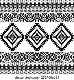 American seamless black white tribal ethnic native pattern.Traditional Navajo,Aztec,Apache,Southwest style fabric pattern.Abstract vector motif.For fabric,clothing,blanket,carpet,woven,wrap,decoration