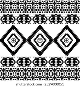 American seamless black white tribal ethnic native pattern.Traditional Navajo,Aztec,Apache,Southwest style fabric pattern.Abstract vector motif.For fabric,clothing,blanket,carpet,woven,wrap,decoration