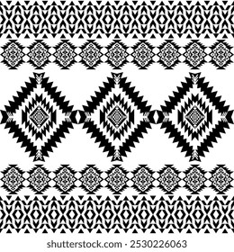 American seamless black white tribal ethnic native pattern.Traditional Navajo,Aztec,Apache,Southwest style fabric pattern.Abstract vector motif.For fabric,clothing,blanket,carpet,woven,wrap,decoration