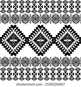 American seamless black white tribal ethnic native pattern.Traditional Navajo,Aztec,Apache,Southwest style fabric pattern.Abstract vector motif.For fabric,clothing,blanket,carpet,woven,wrap,decoration