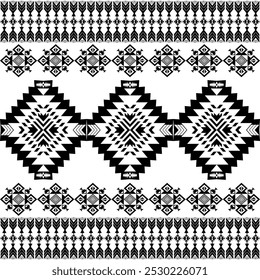 American seamless black white tribal ethnic native pattern.Traditional Navajo,Aztec,Apache,Southwest style fabric pattern.Abstract vector motif.For fabric,clothing,blanket,carpet,woven,wrap,decoration