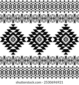 American seamless black white tribal ethnic native pattern.Traditional Navajo,Aztec,Apache,Southwest style fabric pattern.Abstract vector motif.For fabric,clothing,blanket,carpet,woven,wrap,decoration